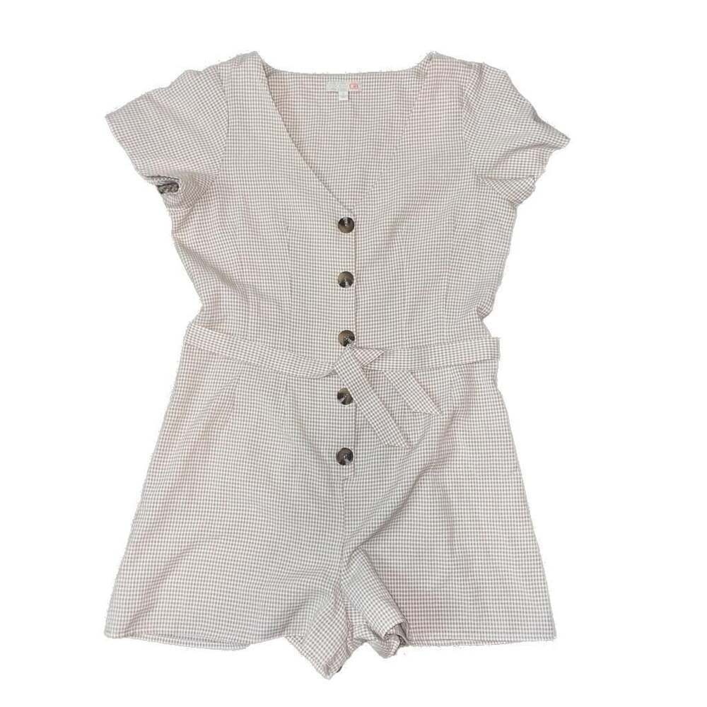 Chic Gingham Button-Front Romper with Tie Waist